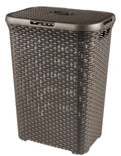 Brązowy kosz na pranie 60l Curver Rattan Style 3253920707017