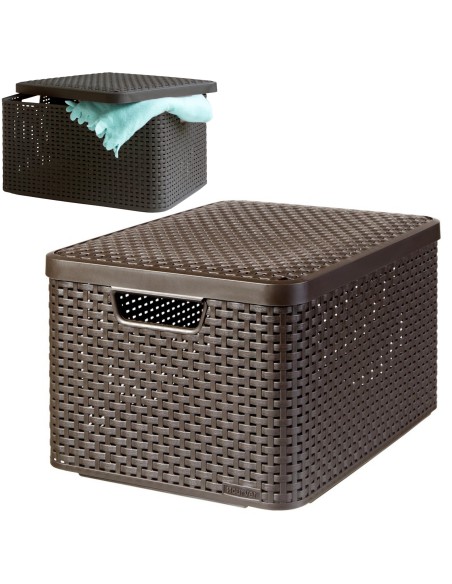 30l koszyk przechowywania Curver Rattan Style z pokrywką - Pudełka i koszyki 30l koszyk przechowywania Curver Rattan Style z pokrywką 3253923619003