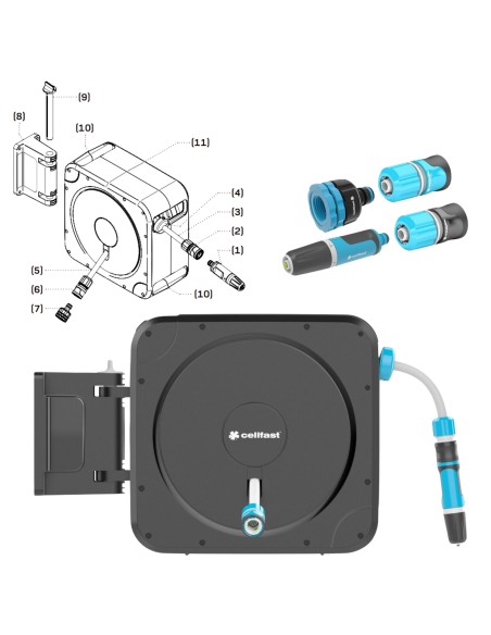 Zwijacz automatyczny węża końcówki, wąż 20m Cellfast 5907553509774 76