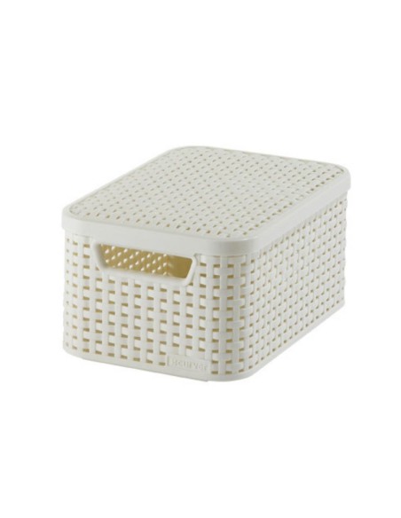 Kremowy koszyk z pokrywką do przechowywania 6l Curver Rattan Style - Pudełka i koszyki Kremowy koszyk z pokrywką do przechowywania 6l Curver Rattan Style 3253923617023 5