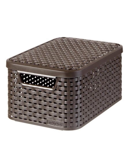 Brązowy koszyk z pokrywką do przechowywania 6l Curver Rattan Style - Pudełka i koszyki Brązowy koszyk z pokrywką do przechowywania 6l Curver Rattan Style 3253923617009