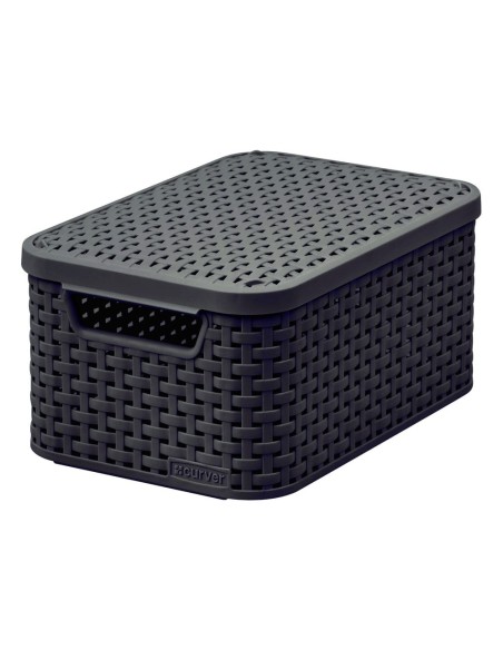 Ciemnoszary koszyk z pokrywką do przechowywania 6l Curver Rattan Style - Pudełka Ciemnoszary koszyk z pokrywką do przechowywania 6l Curver Rattan Style 3253923617016
