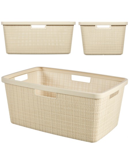 Duży kremowy kosz na pranie bieliznę do magla 46l Curver Jute 3253928091033 6