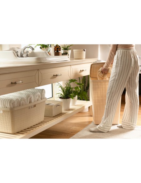 Duży kremowy kosz na pranie bieliznę do magla 46l Curver Jute 3253928091033 9