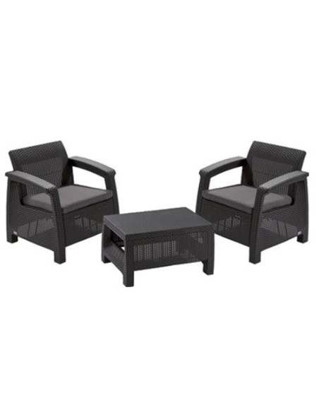 Piękny zestaw mebli balkonowych Keter Corfu Weekend 2 x fotel + stolik 3253929119149