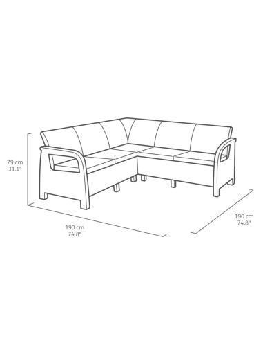 Ergonomiczny zestaw mebli ogrodowych Keter Corfu Relax narożnik + stolik 3253929168024 2