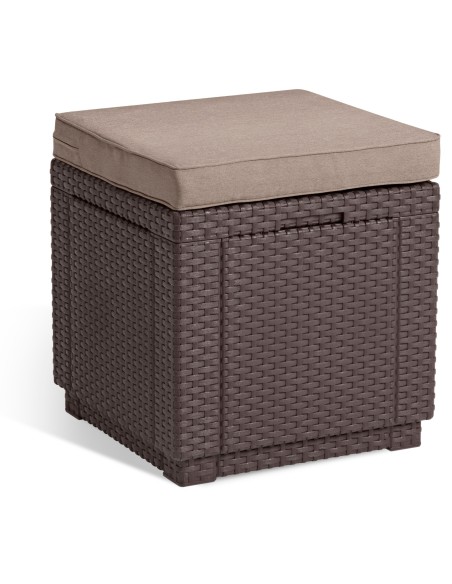 Funkcjonalna pufa ze schowkiem i poduszką Keter Cube brązowa, 42x42x45cm 8711245121024