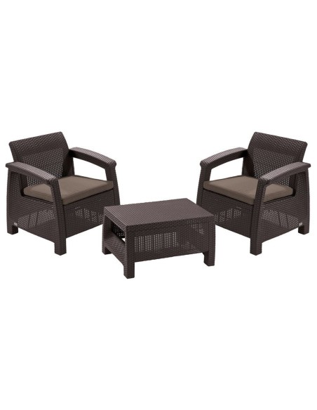 Niewielki zestaw mebli balkonowych Keter Corfu Weekend 2 fotele i stolik kawowy 3253929119125