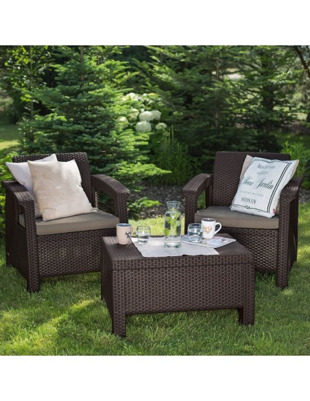 Niewielki zestaw mebli balkonowych Keter Corfu Weekend 2 fotele i stolik kawowy 3253929119125 2