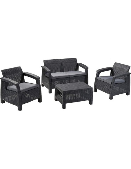 Funkcjonalny zestaw mebli ogrodowych Keter Corfu 2 fotele, sofa i stolik kawowy 3253929117169