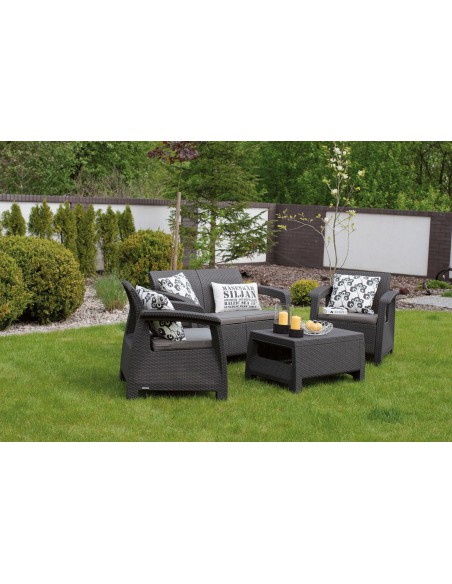 Funkcjonalny zestaw mebli ogrodowych Keter Corfu 2 fotele, sofa i stolik kawowy 3253929117169 7