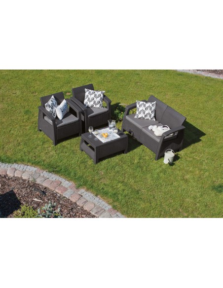 Funkcjonalny zestaw mebli ogrodowych Keter Corfu 2 fotele, sofa i stolik kawowy 3253929117169 8