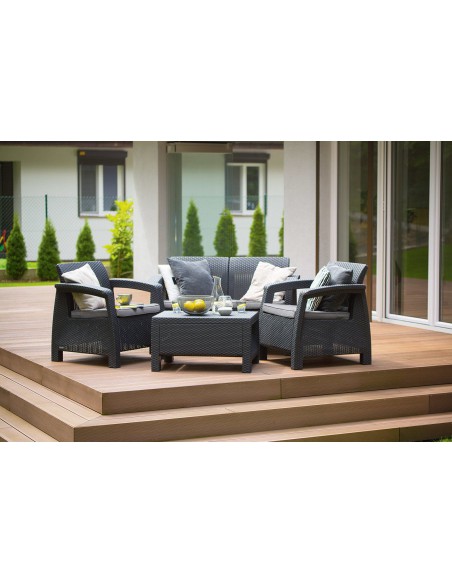 Funkcjonalny zestaw mebli ogrodowych Keter Corfu 2 fotele, sofa i stolik kawowy 3253929117169 9