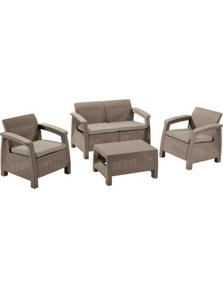 Modny zestaw mebli ogrodowych Keter Corfu 2 fotele + sofa + stolik kawowy 3253929117190