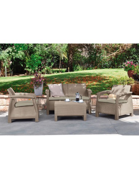 Modny zestaw mebli ogrodowych Keter Corfu 2 fotele + sofa + stolik kawowy 3253929117190 2