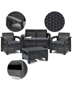 Funkcjonalny zestaw mebli ogrodowych Keter Corfu 2 fotele, sofa i stolik kawowy 3253929117169
