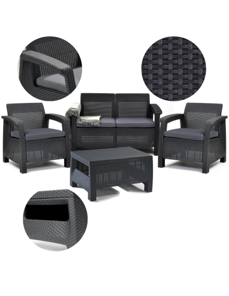 Funkcjonalny zestaw mebli ogrodowych Keter Corfu 2 fotele, sofa i stolik kawowy 3253929117169 10