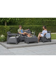 Keter Corfu Sofa ogrodowa dla 2 osób technorattan grafitowa 3253929115189 2