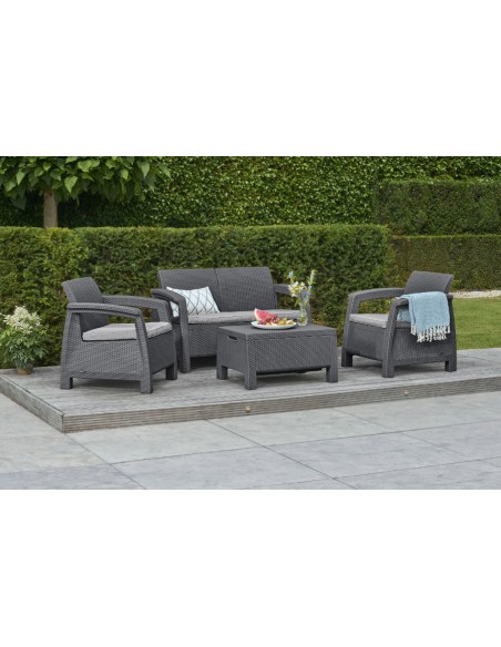 Keter Corfu Sofa ogrodowa dla 2 osób technorattan grafitowa 3253929115189 2