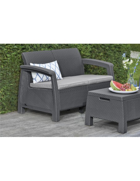 Keter Corfu Sofa ogrodowa dla 2 osób technorattan grafitowa 3253929115189 3
