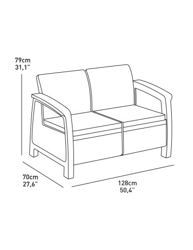 Keter Corfu Sofa ogrodowa dla 2 osób technorattan grafitowa 3253929115189 4