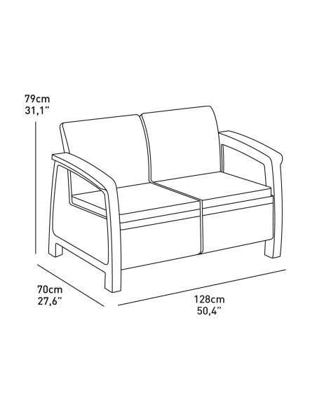 Keter Corfu Sofa ogrodowa dla 2 osób technorattan grafitowa 3253929115189 4