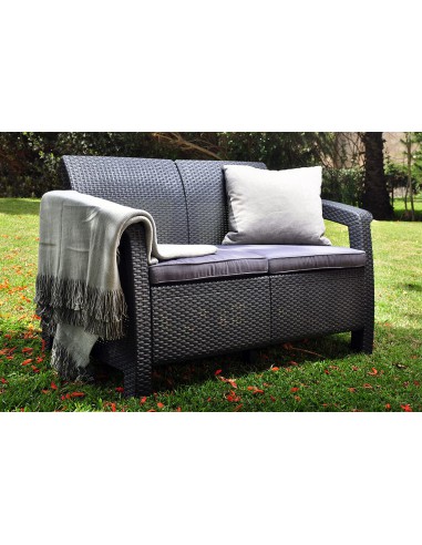 Keter Corfu Sofa ogrodowa dla 2 osób technorattan grafitowa 3253929115189 8