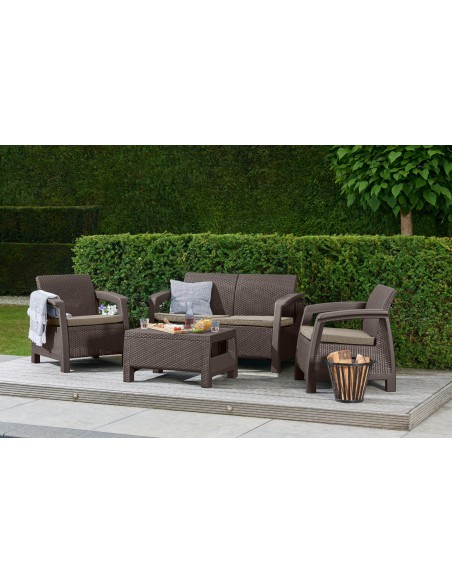 Keter Corfu Sofa ogrodowa dla 2 osób technorattan brązowa 3253929115165 2