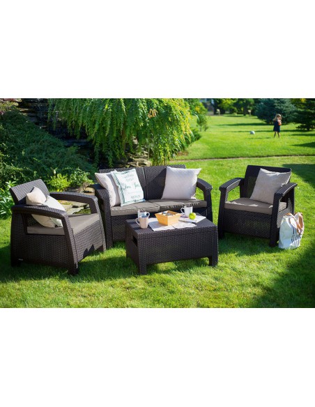 Keter Corfu Sofa ogrodowa dla 2 osób technorattan brązowa 3253929115165 4