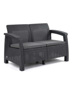 Keter Corfu Sofa ogrodowa dla 2 osób technorattan grafitowa 3253929115189