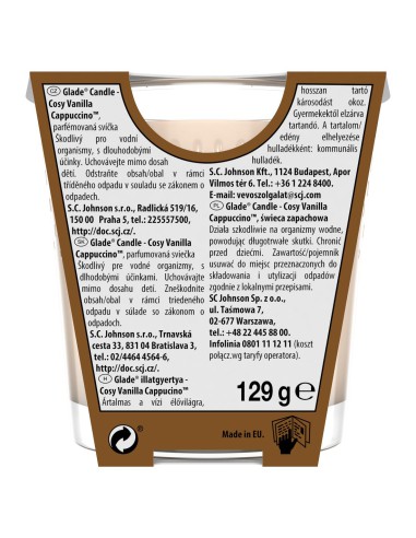 Świeca zapachowa Glade o zapachu Cozy Vanilla Cappucino 129g 5000204317176 2