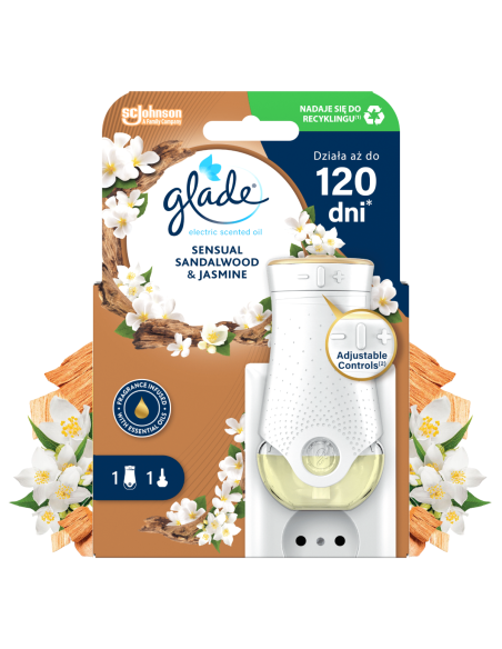 Elektryczny odświeżacz powietrza Glade Electric Scented Oil z wkładem Jaśmin i Drzewo sandałowe - Odświeżacze elektryczne Elektryczny odświeżacz powietrza Glade Electric Scented Oil z wkładem Jaśmin i Drzewo sandałowe 5000204117493