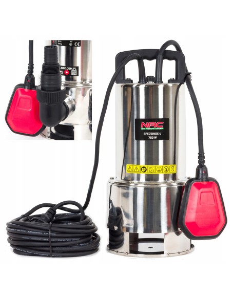 Wytrzymała pompa zatapialna do brudnej wody NAC SPE75INOX-L 750W 5902490742628