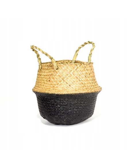 Dwukolorowy kosz z trawy morskiej BOHO BLACK Meven 25×25×12/24cm 5902490743458