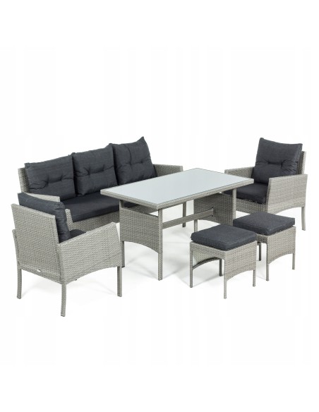 Ogrodowy zestaw mebli technorattanowych Meven 2 fotele + 2 pufy + sofa + stół 5902490785328