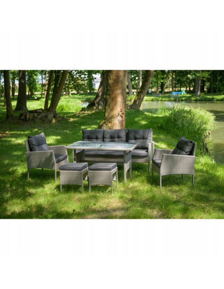Ogrodowy zestaw mebli technorattanowych Meven 2 fotele + 2 pufy + sofa + stół 5902490785328 3