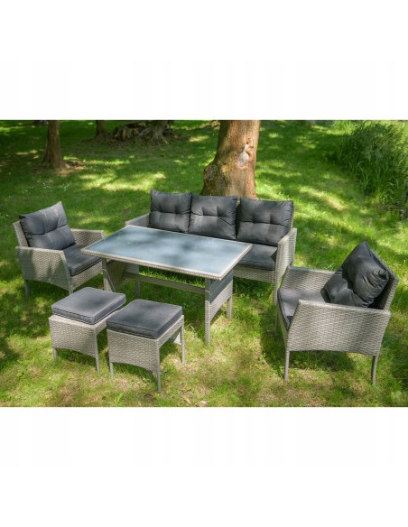 Ogrodowy zestaw mebli technorattanowych Meven 2 fotele + 2 pufy + sofa + stół 5902490785328 4