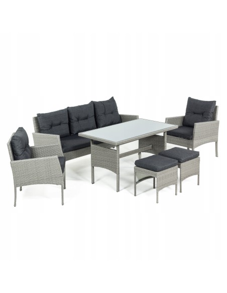 Ogrodowy zestaw mebli technorattanowych Meven 2 fotele + 2 pufy + sofa + stół 5902490785328 8