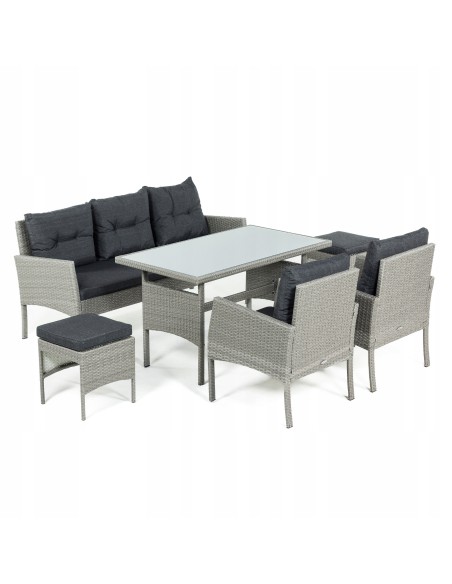 Ogrodowy zestaw mebli technorattanowych Meven 2 fotele + 2 pufy + sofa + stół 5902490785328 9