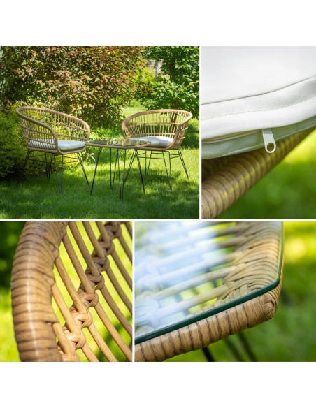 Nowoczesny zestaw mebli technorattanowych Meven 2 x krzesło + szklany stolik 5902490742802 4