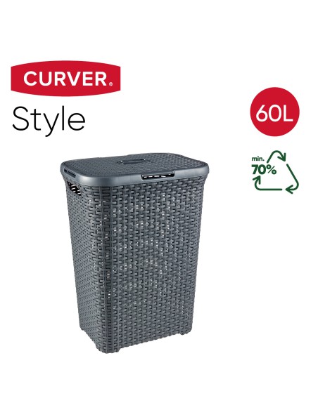 60 l kosz na pranie 60l ciemny szary Curver Rattan Style 3253920707031 13