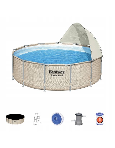 Wzmocniony basen ogrodowy na stelażu z baldachimem Bestway Power Steel 396x107 cm - Baseny na stelażu Wzmocniony basen ogrodowy na stelażu z baldachimem Bestway Power Steel 396x107 cm 6942138984590 2