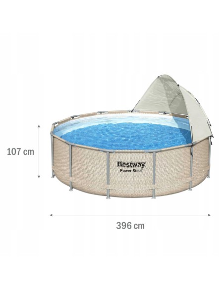 Wzmocniony basen ogrodowy na stelażu z baldachimem Bestway Power Steel 396x107 cm - Baseny na stelażu Wzmocniony basen ogrodowy na stelażu z baldachimem Bestway Power Steel 396x107 cm 6942138984590 10