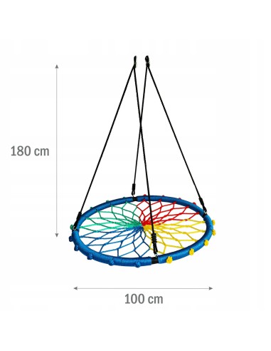 Wytrzymałe bocianie gniazdo huśtawka ogrodowa EMU RAINBOW Meven wielokolorowe, śr. 100 cm 5900607534449 7