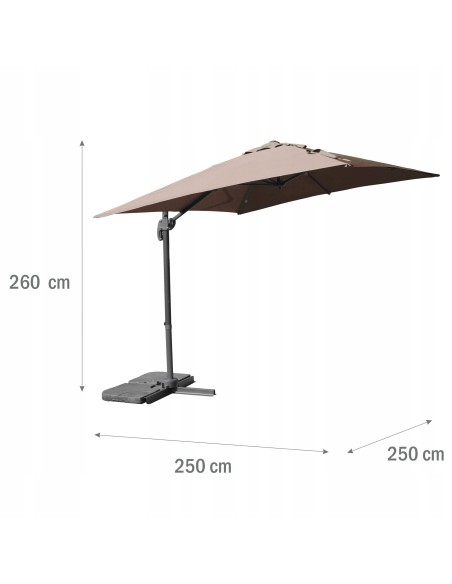 Brązowy parasol ogrodowy z wysięgnikiem Meven PLATINUM mokka, 250 x 250 x 260 cm 5902490786806 11