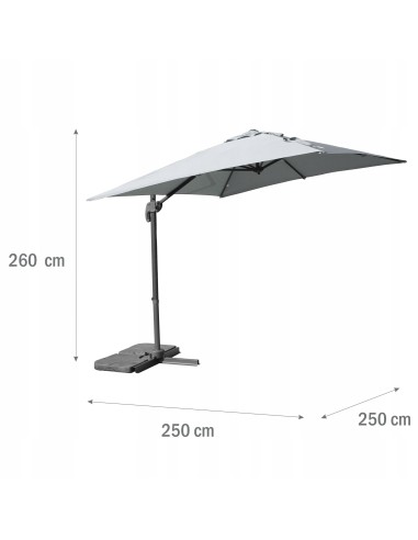 Przeciwsłoneczny parasol ogrodowy z wysięgnikiem Meven PLATINUM szary, 250 x 250 x 260 cm 5902490786790 11