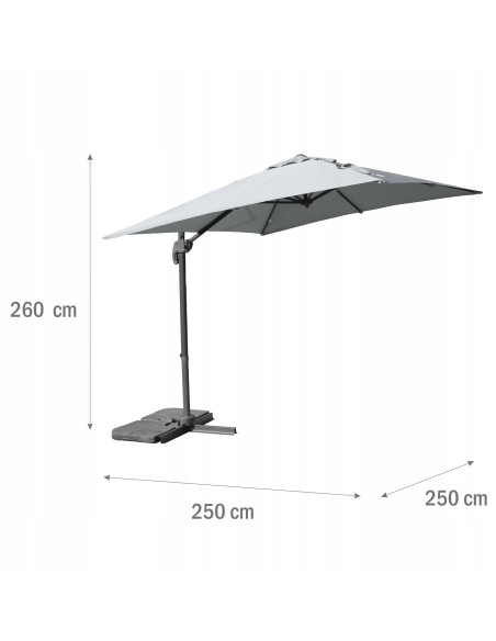 Przeciwsłoneczny parasol ogrodowy z wysięgnikiem Meven PLATINUM szary, 250 x 250 x 260 cm 5902490786790 11