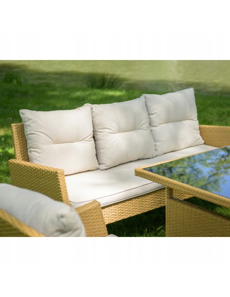 Jasny komplet mebli ogrodowych Meven 2 fotele + 2 pufy + sofa + stół 5902490785311 15