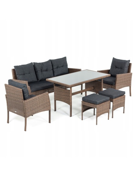 Technorattanowy komplet mebli Meven 2 x fotel + 2 x pufa + sofa + stół 5902490785304 2