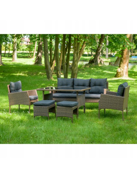 Technorattanowy komplet mebli Meven 2 x fotel + 2 x pufa + sofa + stół 5902490785304 3